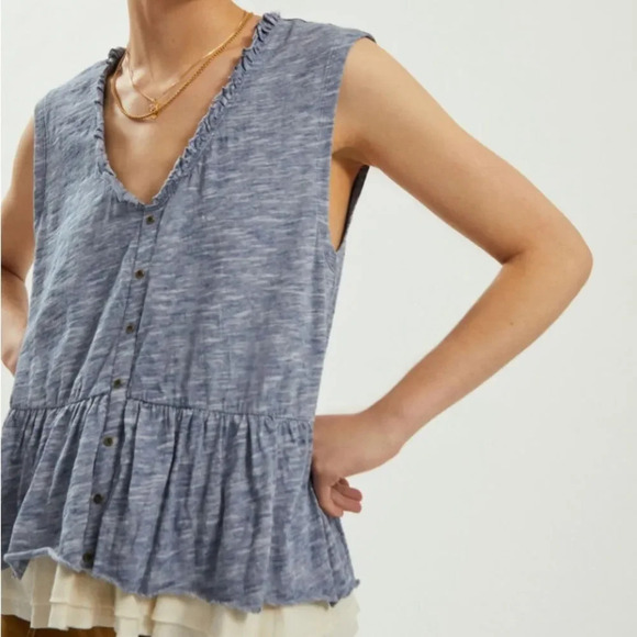 PILCRO‎ by ANTHROPOLOGIE NWOT Chrissy Babydoll Top in Navy - Picture 1 of 10